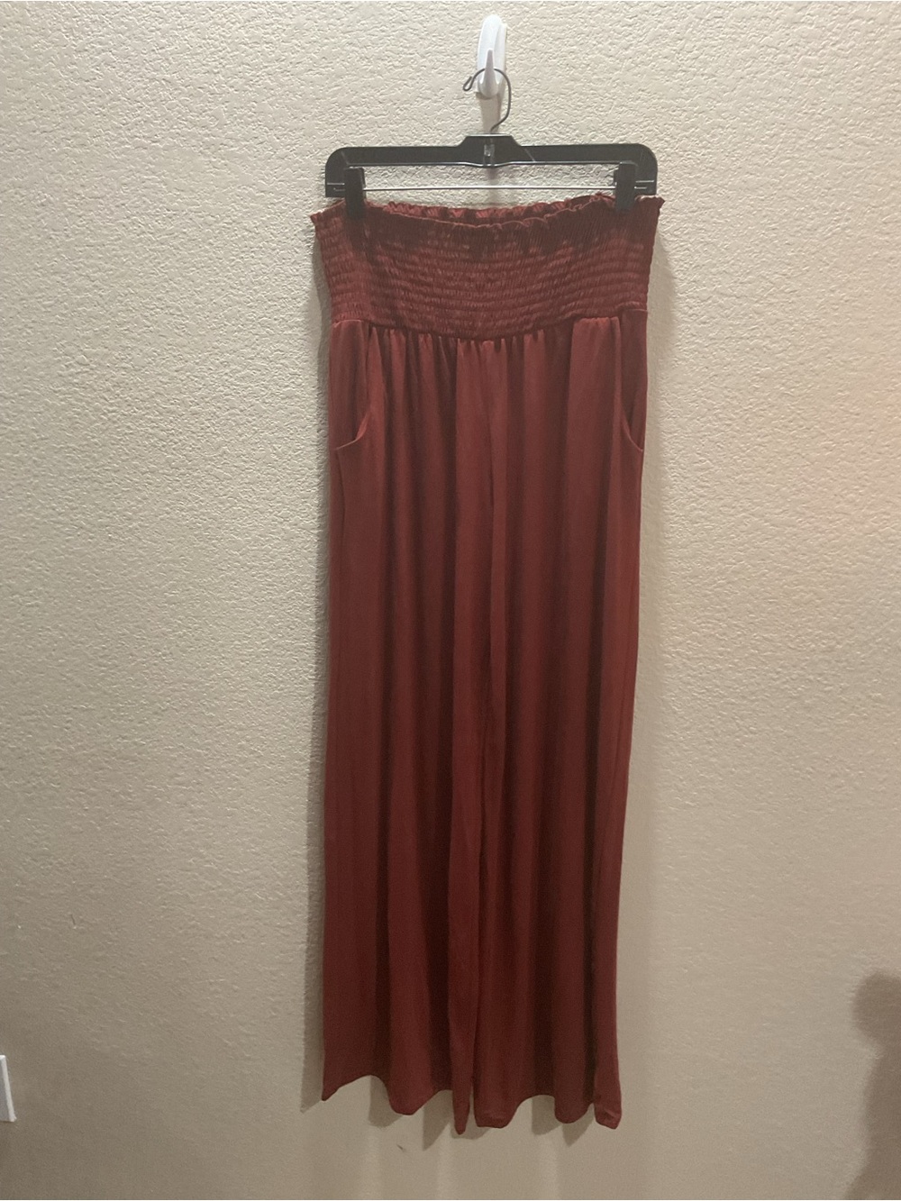 Zenana Outfitters Brick Red Wide-Leg Smocked Waist Pants